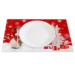 Lofaris Christmas Snowman Set of 4 Placemats Red Snowflake with White Xmas Tree Winter Holiday Table Mats Decor