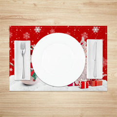 Lofaris Christmas Snowman Set of 4 Placemats Red Snowflake with White Xmas Tree Winter Holiday Table Mats Decor