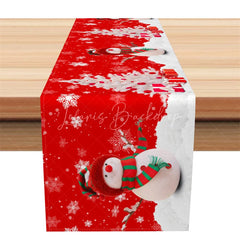 Lofaris Christmas Snowman Table Runner Red Snowy Scene with Snowflakes Winter Holiday Decor