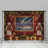 Lofaris Christmas Snowman with Northern Lights Photography Backdrop Elegant Red Wall Holiday Mini Session Background