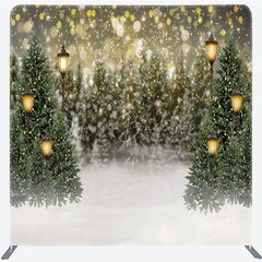 Lofaris Christmas Street Lamp Tension Fabric Backdrop Winter Night Snow Bokeh Background Holiday Pine Tree Decoration