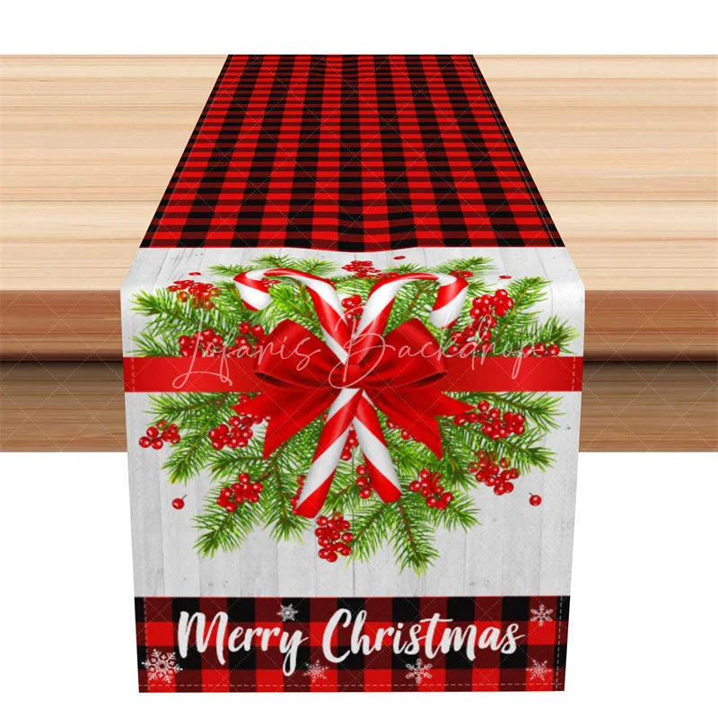 Lofaris Christmas Table Runner Red Buffalo Plaid Check Merry Bow Farmhouse Holiday Decor