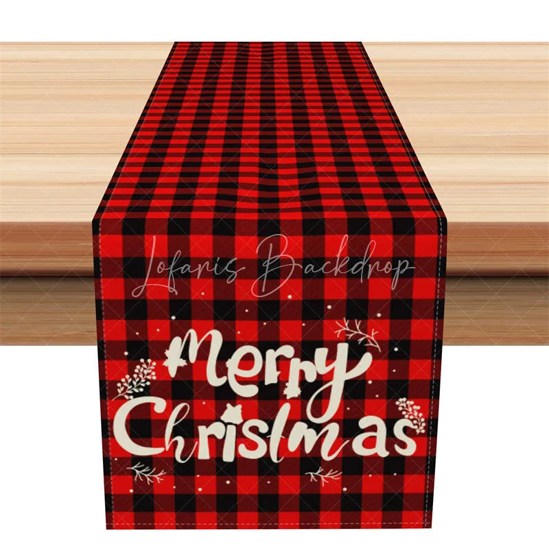 Lofaris Christmas Table Runner Red Buffalo Plaid Check Merry Script Farmhouse Holiday Decor