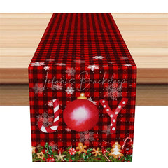 Lofaris Christmas Table Runner Red Buffalo Plaid Check Ornament Snowflake Farmhouse Holiday Decor