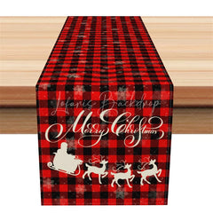 Lofaris Christmas Table Runner Red Buffalo Plaid with Santa Sleigh Reindeer Silhouette Holiday Decor