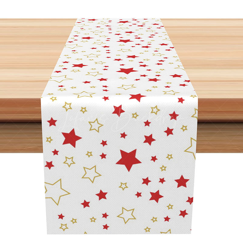 Lofaris Christmas Table Runner with Gold and Red Star Print Elegant Festive Decor for Holiday Dinner
