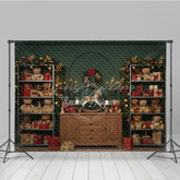 Lofaris Christmas Teddy Bear Toy Shop Photography Backdrop Vintage Cabinet with Garland Holiday Mini Session Background