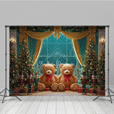 Lofaris Christmas Toy Room Photo Booth Backdrop Giant Teddy Bears and Nutcrackers Snowy Window Holiday Background