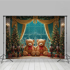 Lofaris Christmas Toy Room Photo Booth Backdrop Giant Teddy Bears and Nutcrackers Snowy Window Holiday Background