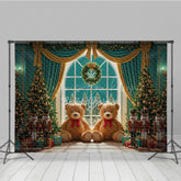Lofaris Christmas Toy Room Photography Backdrop Giant Teddy Bears and Nutcrackers Snowy Window Holiday Background