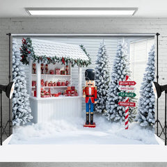 Lofaris Christmas Toy Shop Backdrop Nutcracker Soldier Photography Background Winter Snow Santa Workshop Holiday Party Decoration