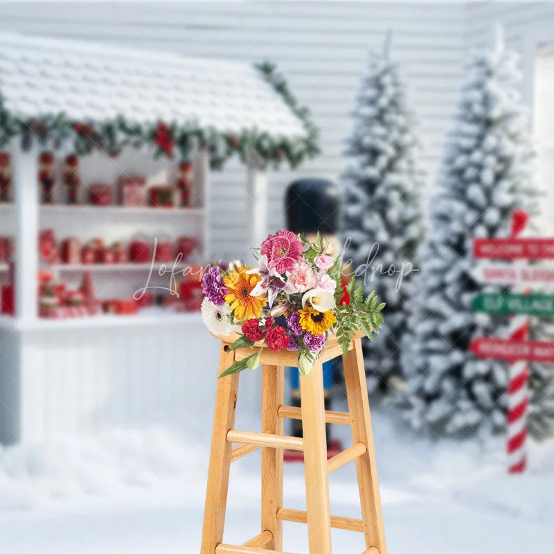 Lofaris Christmas Toy Shop Backdrop Nutcracker Soldier Photography Background Winter Snow Santa Workshop Holiday Party Decoration