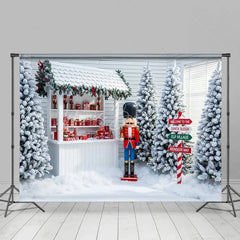 Lofaris Christmas Toy Shop Backdrop Nutcracker Soldier Photography Background Winter Snow Santa Workshop Holiday Party Decoration