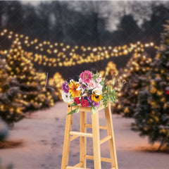 Lofaris Christmas Tree Farm Backdrop Winter Snow String Lights Photography Background Night Outdoor Forest Holiday Party Decoration