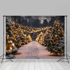 Lofaris Christmas Tree Farm Backdrop Winter Snow String Lights Photography Background Night Outdoor Forest Holiday Party Decoration