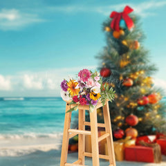Lofaris Christmas Tree Gifts Blue Sky Ocean Holiday Backdrop