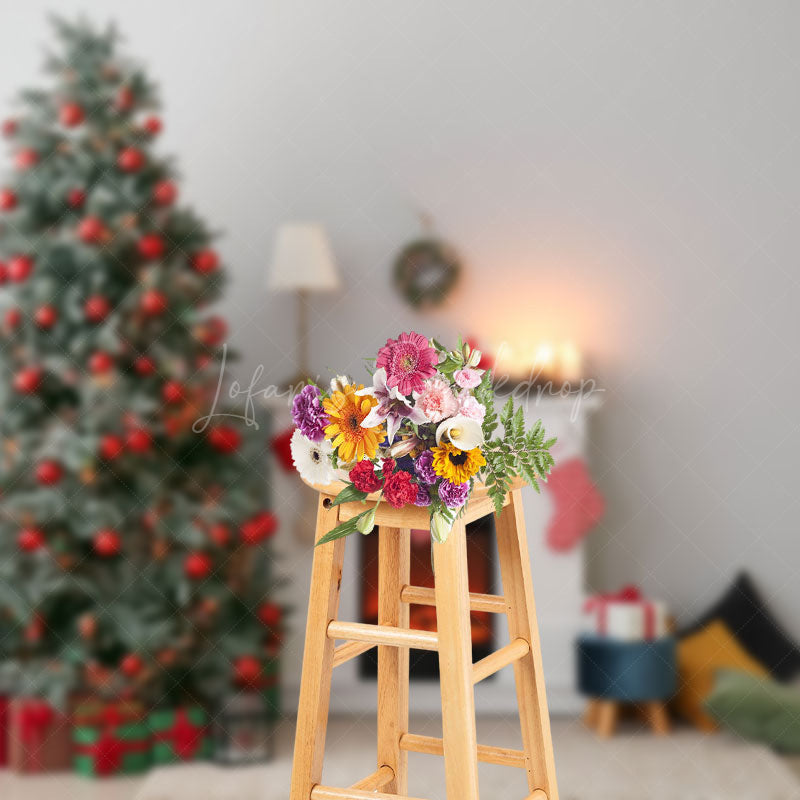 Lofaris Christmas Tree Gifts Fireplace Sock Festive Backdrop