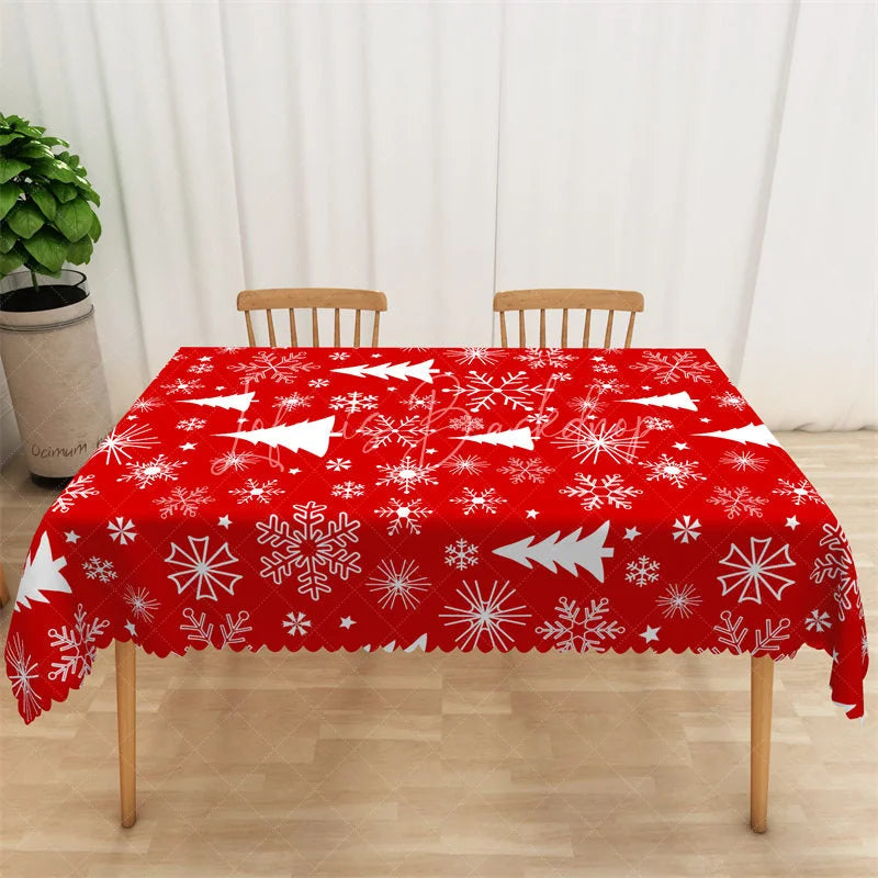 Lofaris Christmas Tree Rectangle Tablecloth Red with White Trees Snowflake Winter Holiday Table Cover Decor