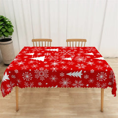 Lofaris Christmas Tree Rectangle Tablecloth Red with White Trees Snowflake Winter Holiday Table Cover Decor