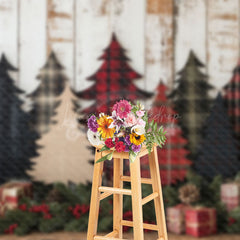 Lofaris Christmas Tree Red Green Wood Photography Backdrop