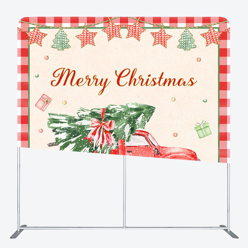 Lofaris Christmas Tree Red Truck Plaid Pillow Case Backdrop