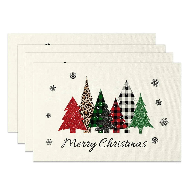 Lofaris Christmas Tree Set of 4 Placemats Leopard Plaid Trees Merry Farmhouse Table Mats Decor