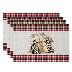 Lofaris Christmas Tree Set of 4 Placemats Leopard Print Plaid Trees Modern Farmhouse Holiday Table Mats