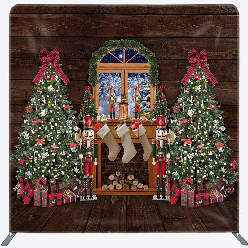 Lofaris Christmas Tree Snowy Wood Tension Fabric Backdrop