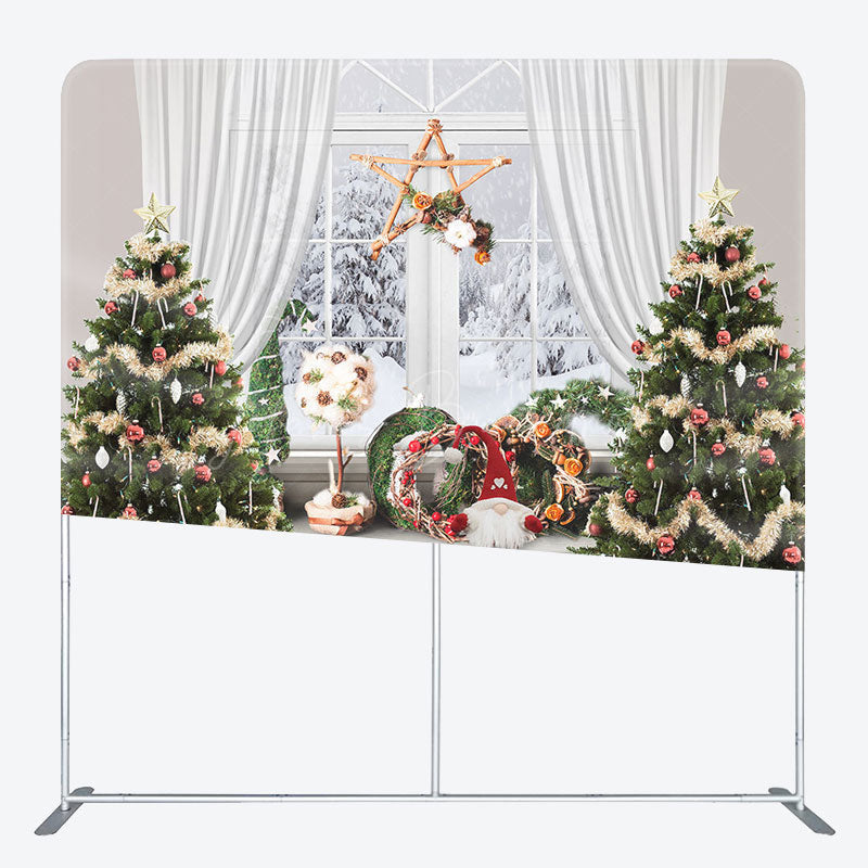 Lofaris Christmas Tree Window Gifts Tension Fabric Backdrop