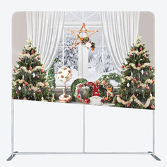 Lofaris Christmas Tree Window Gifts Tension Fabric Backdrop