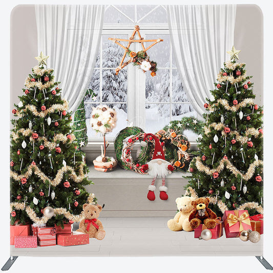 Lofaris Christmas Tree Window Gifts Tension Fabric Backdrop