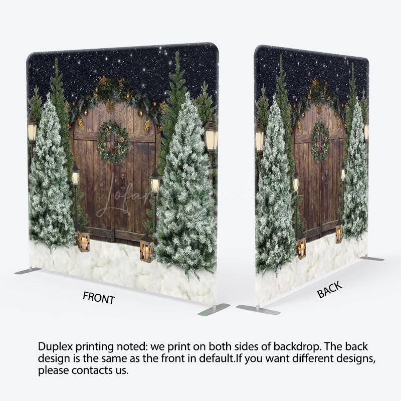 Lofaris Christmas Tree Wooden Door Tension Fabric Backdrop