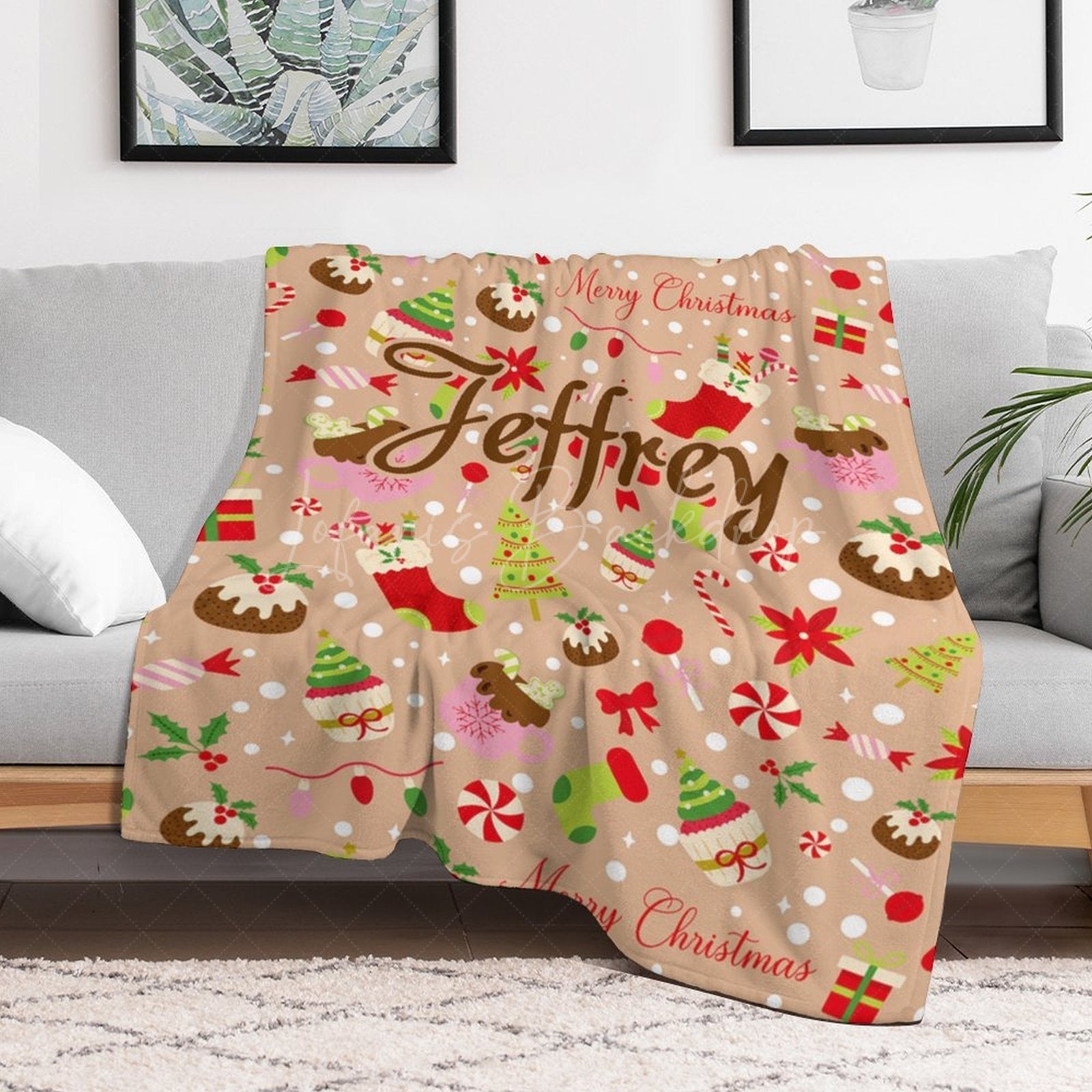 Lofaris Christmas Vibe Bow Tie Candyland Custom Name Blanket
