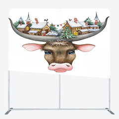 Lofaris Christmas Vibe Cow Snowy Town Pillow Case Backdrop