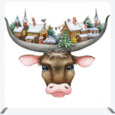 Lofaris Christmas Vibe Cow Snowy Town Pillow Case Backdrop
