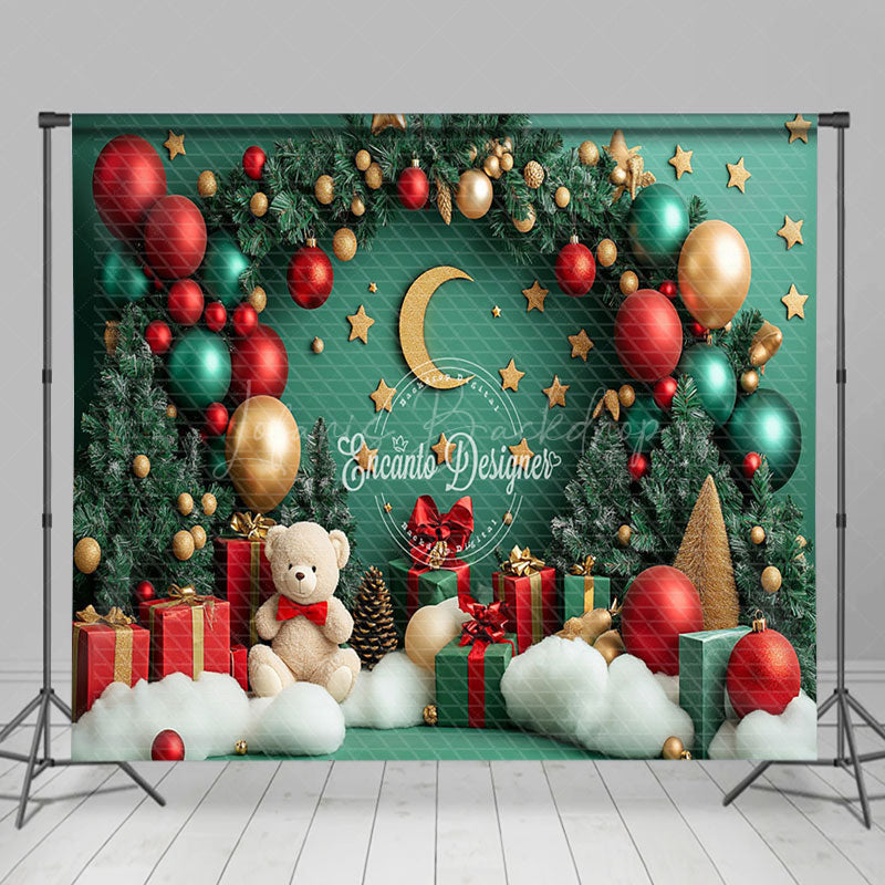 Lofaris Christmas Vibe Green Moon Night Room Set Backdrop