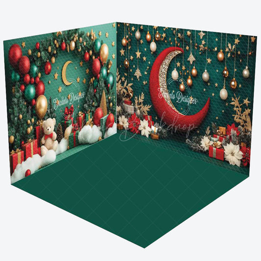 Lofaris Christmas Vibe Green Moon Night Room Set Backdrop