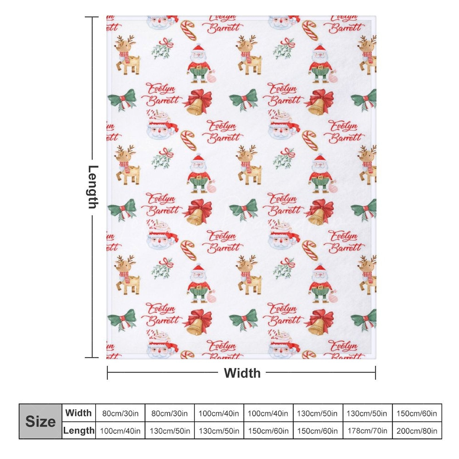 Lofaris Christmas Vibe Santa Elk Bells Custom Name Blanket