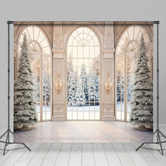 Lofaris Christmas Vibe White Luxury Window Room Set Backdrop