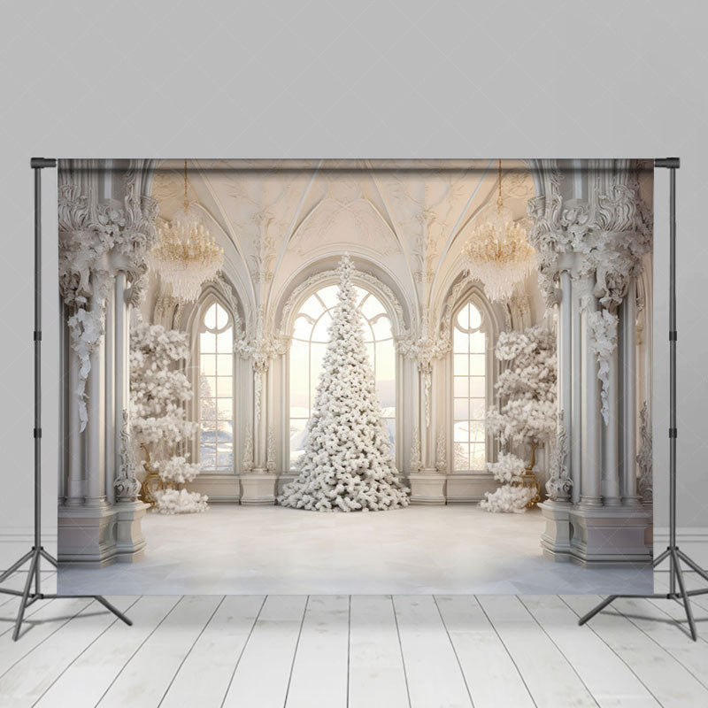 Lofaris Christmas Vibe White Luxury Window Room Set Backdrop