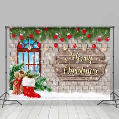 Lofaris Christmas Wall Stock Green Happy Holiday Backdrop