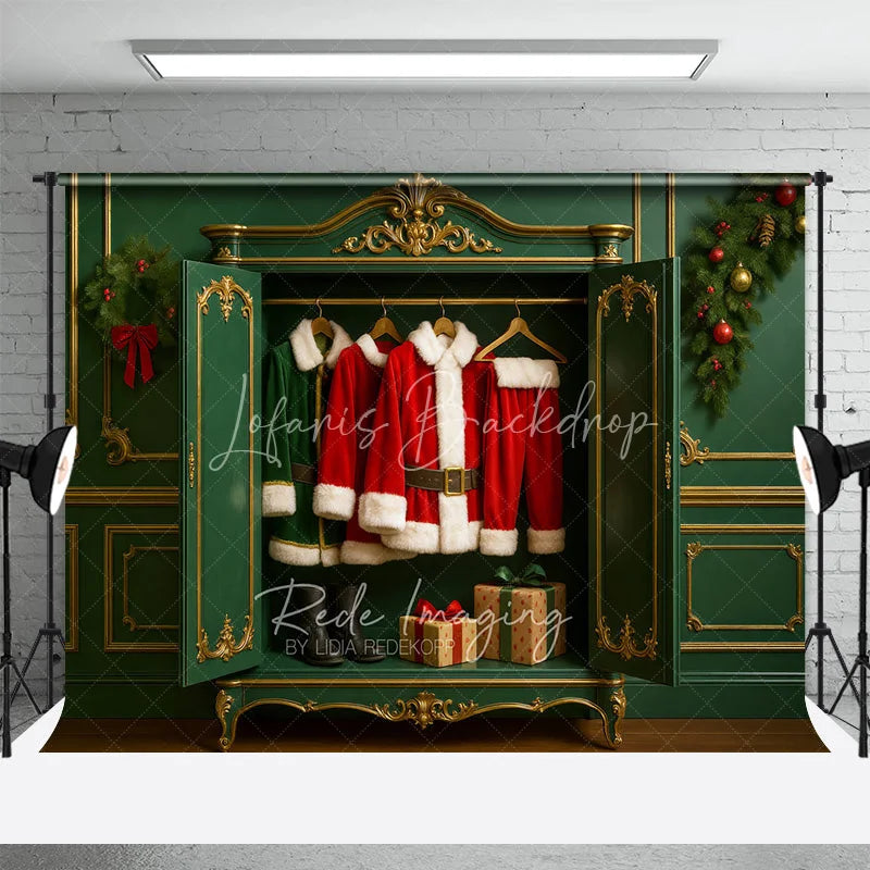 Lofaris Christmas Wardrobe Backdrop Santa Suit Elf Costume Closet Background North Pole Dressing Room Holiday Party Decoration