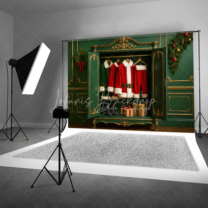 Lofaris Christmas Wardrobe Backdrop Santa Suit Elf Costume Closet Background North Pole Dressing Room Holiday Party Decoration