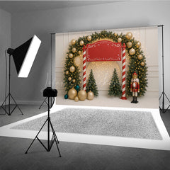 Lofaris Christmas Welcome Sign Photography Backdrop Nutcracker and Xmas Tree Arch Holiday Party Entrance Photo Prop