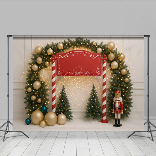 Lofaris Christmas Welcome Sign Photography Backdrop Nutcracker and Xmas Tree Arch Holiday Party Entrance Photo Prop