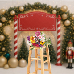 Lofaris Christmas Welcome Sign Photography Backdrop Nutcracker and Xmas Tree Arch Holiday Party Entrance Photo Prop