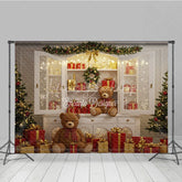 Lofaris Christmas White Cabinet Photography Backdrop Teddy Bears and Presents Display Farmhouse Holiday Photo Background