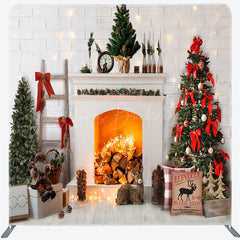 Lofaris Christmas White Fireplace Fabric Photo Booth Backdrop