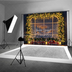 Lofaris Christmas Window Photography Backdrop Snowy Village View with String Lights Holiday Mini Session Background
