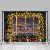 Lofaris Christmas Window Photography Backdrop Snowy Village View with String Lights Holiday Mini Session Background